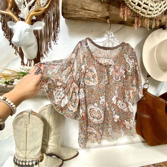 Sweet prairie boho sheer/airy boho blouse w paisley floral spell Gypsy vibe - Picture 11 of 13